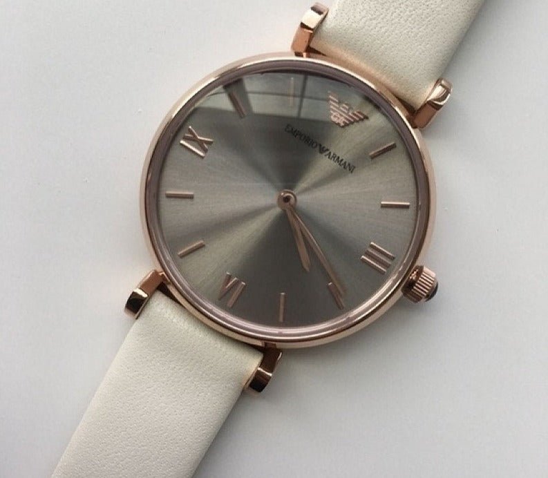 Emporio Armani Gianni T Bar Light Brown Dial White Leather Strap Watch For Women - AR1769 Buy Now By Emporio Armani
