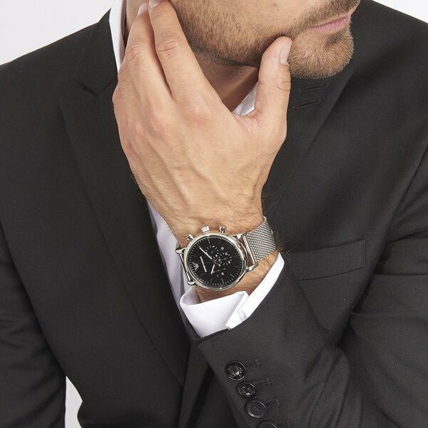 Emporio Armani Classic Chronograph Black Dial Silver Mesh Bracelet Watch For Men - AR1808 Buy Now By Emporio Armani