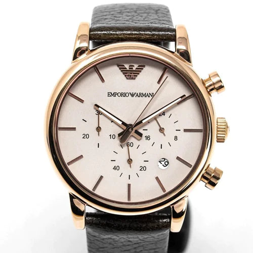 Emporio Armani Classic Chronograph White Dial Brown Leather Strap Watch For Men - AR1809 Buy Now By Emporio Armani