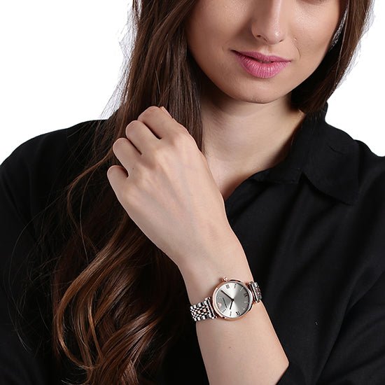 Emporio Armani Gianni T Bar Grey Dial Two Tone Steel Strap Watch For Women - AR1840 Buy Now By Emporio Armani