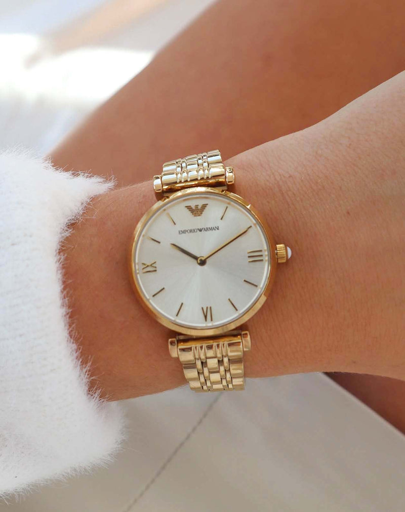 Emporio Armani Gianni T Bar Silver Dial Gold Stainless Steel Strap Watch For Women - AR1877 Buy Now By Emporio Armani