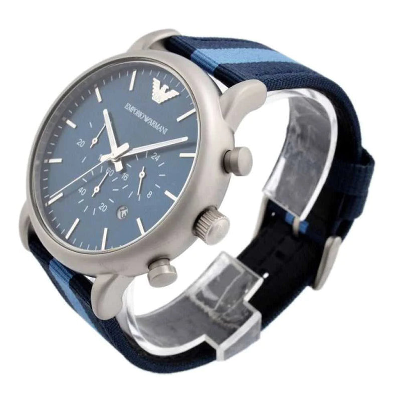 Emporio Armani Luigi Chronograph Quartz Blue Dial Blue Nylon Strap Watch For Men - AR1949 Buy Now By Emporio Armani