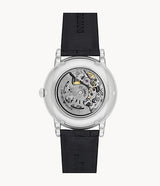 Emporio Armani Luigi Silver Skeleton Dial Black Leather Strap Watch For Men - AR1981 Buy Now By Emporio Armani