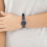 Emporio Armani Gianni T Bar Analog Blue Dial Black Leather Strap Watch For Women - AR1989 Buy Now By Emporio Armani