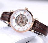 Emporio Armani Meccanico Skeleton Mother of Pearl Dial Brown Leather Strap Watch For Women - AR1993 Buy Now By Emporio Armani