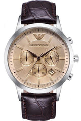 Emporio Armani Classic Chronograph Beige Dial Brown Leather Strap Watch For Men - AR2433 Buy Now By Emporio Armani