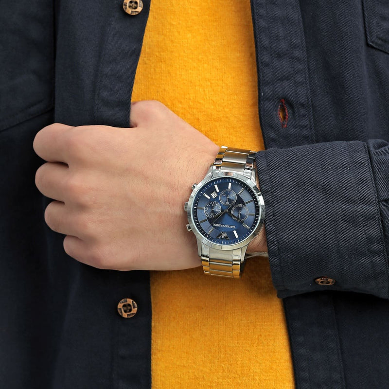 Emporio Armani Renato Chronograph Blue Dial Silver Steel Strap Watch For Men - AR2448 Buy Now By Emporio Armani