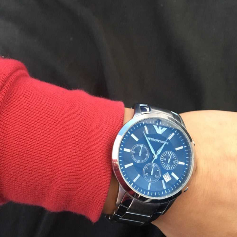 Emporio Armani Renato Chronograph Blue Dial Silver Steel Strap Watch For Men - AR2448 Buy Now By Emporio Armani