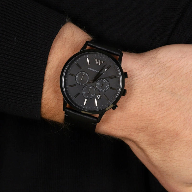 Emporio Armani Sportivo Chronograph Black Dial Black Leather Strap Watch For Men - AR2461 Buy Now By Emporio Armani