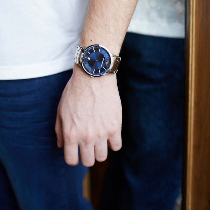 Emporio Armani Renato Blue Dial Silver Steel Strap Watch For Men - AR2477 Buy Now By Emporio Armani