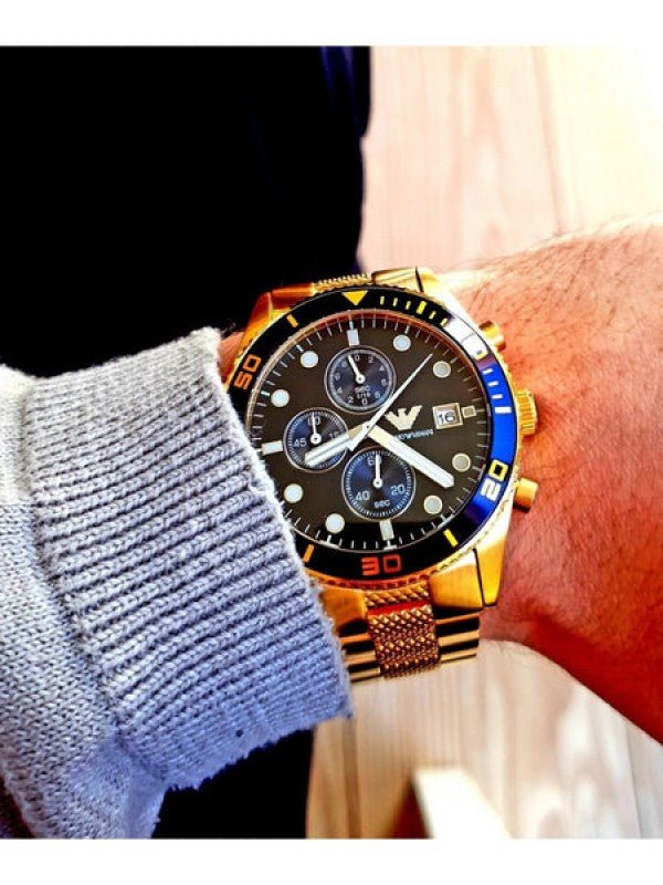 Emporio Armani Chronograph Black Dial Gold Steel Strap Watch For Men - AR5857 Buy Now By Emporio Armani