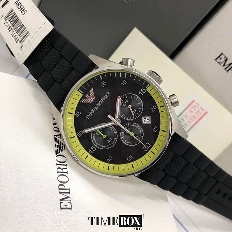 Emporio Armani Chronograph Black Dial Black Rubber Strap Watch For Men - AR5865 Buy Now By Emporio Armani