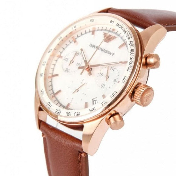 Emporio Armani Sportivo Chronograph White Dial Brown Leather Strap Watch For Men - AR5996 Buy Now By Emporio Armani