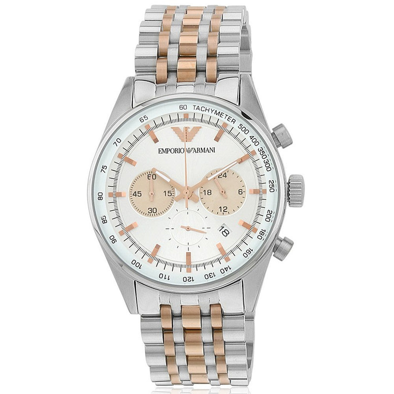 Emporio Armani Sportivo Chronograph Silver Dial Two Tone Steel Strap Watch For Men - AR5999 Buy Now By Emporio Armani
