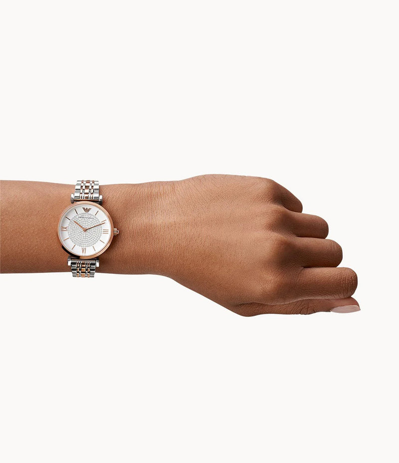 Emporio Armani Gianni T Bar Analog White Dial Two Tone Steel Strap Watch For Women - AR2076 Buy Now By Emporio Armani