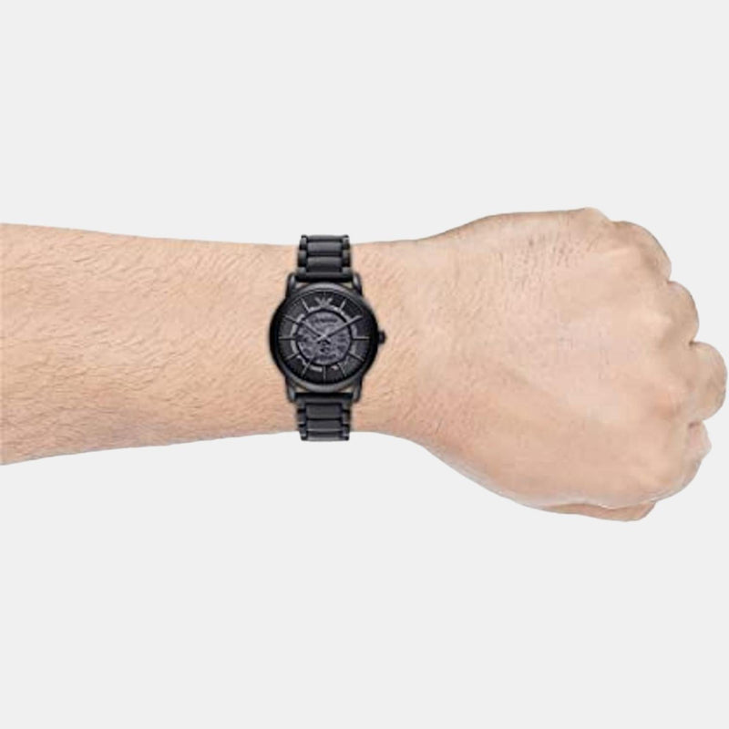 Emporio Armani Meccanico Skeleton Black Dial Black Steel Strap Watch For Men - AR60045 Buy Now By Emporio Armani