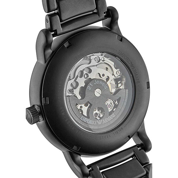 Emporio Armani Meccanico Skeleton Black Dial Black Steel Strap Watch For Men - AR60045 Buy Now By Emporio Armani