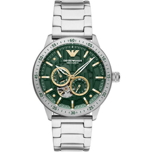 Emporio Armani Meccanico Automatic Green Dial Silver Steel Strap Watch For Men - AR60053