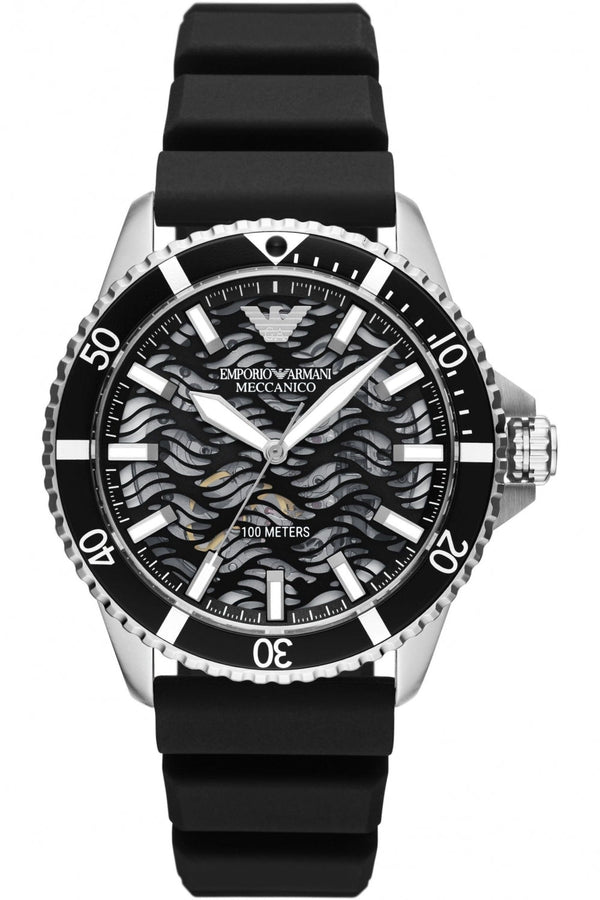 Emporio Armani Meccanico Automatic Black Dial Black Silicone Strap Watch For Men - AR60062 Buy Now By Emporio Armani