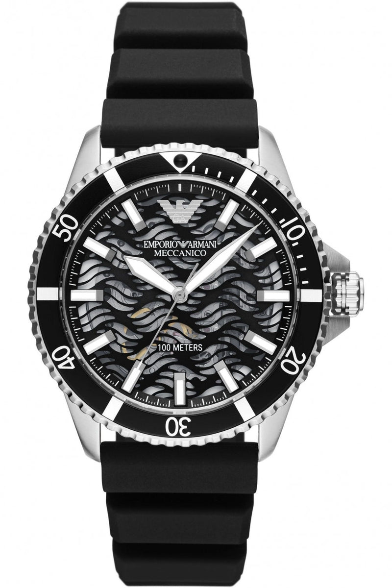 Emporio Armani Meccanico Automatic Black Dial Black Silicone Strap Watch For Men - AR60062 Buy Now By Emporio Armani