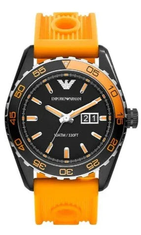 Shop Emporio Armani Sportivo Quartz Black Dial Orange Rubber Strap Watch For Men - AR6046 in USA
