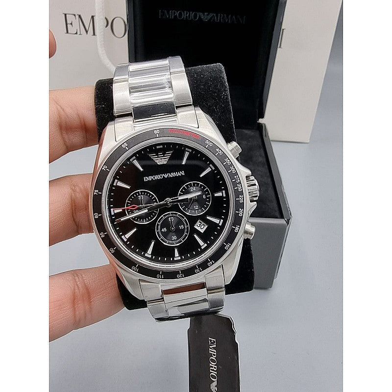 Emporio Armani Sigma Chronograph Black Dial Silver Steel Strap Watch For Men - AR6098 Buy Now By Emporio Armani