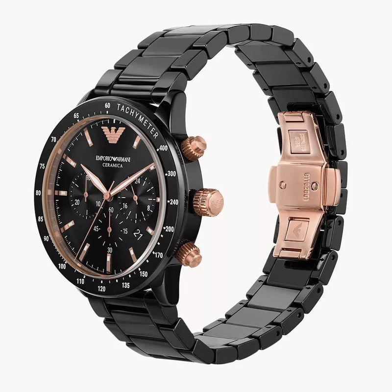 Emporio Armani Mario Ceramic Chronograph Black Dial Black Steel Strap Watch For Men - AR70002 Buy Now By Emporio Armani