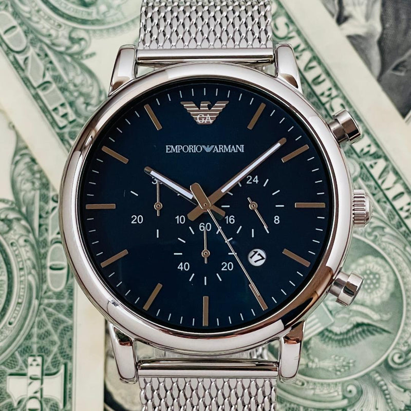 Emporio Armani Luigi Chronograph Blue Dial Silver Mesh Bracelet Watch For Men - AR80038 Buy Now By Emporio Armani
