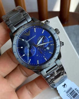 Emporio Armani Mario Chronograph Blue Dial Grey Steel Strap Watch For Men - AR80045 Buy Now By Emporio Armani