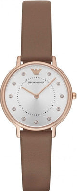 Emporio Armani Classic Analog Silver Dial Brown Leather Strap Watch For Women - AR8040 Buy Now By Emporio Armani
