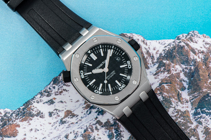 Audemars Piguet Royal Oak Offshore Diver Black Dial Black Rubber Strap Watch for Men - 15710ST.OO.A002CA.01