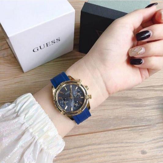 Shop Guess Catalina Blue Gold Tone Blue Silicone Strap Watch For Women - W0562L2 in USA