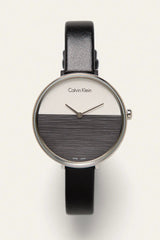 Calvin Klein Rise White Grey Dial Black Leather Strap Watch for Women - K7A231C3 Buy Now By Calvin Klein