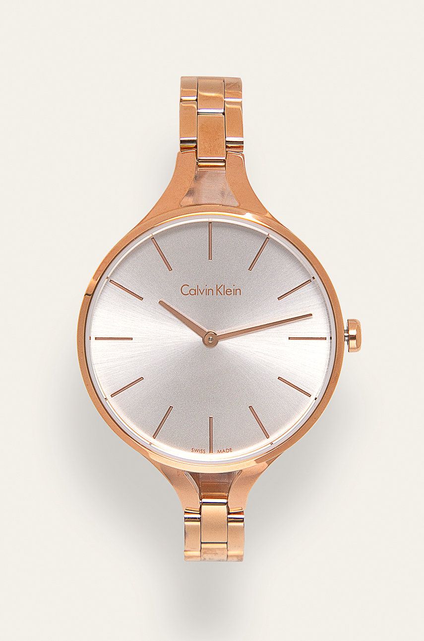 Calvin Klein Graphic Silver Dial Rose Gold Steel Strap Watch for Women - K7E23646