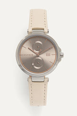 Shop Tommy Hilfiger Angela Silver Dial Cream Leather Strap Watch for Women - 1782123 in USA