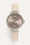 Tommy Hilfiger Angela Silver Dial Cream Leather Strap Watch for Women - 1782123