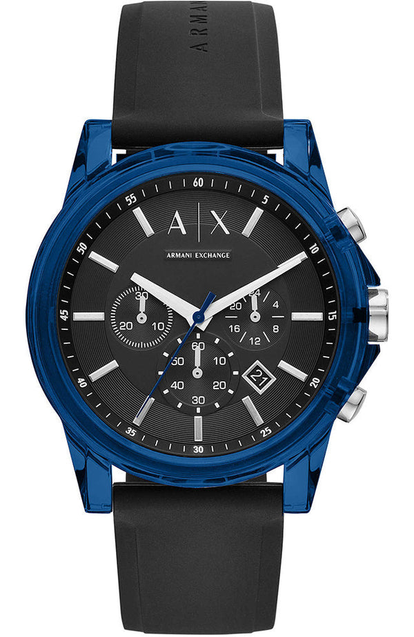 Armani Exchange Outerbanks Chronograph Black Dial Black Silicone Strap Watch For Men - AX1339