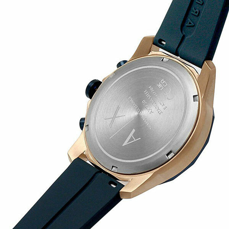 Armani Exchange Hampton Chronograph Rose Gold Dial Blue Silicone Strap Watch For Men - AX1730 Buy Now By Armani Exchange