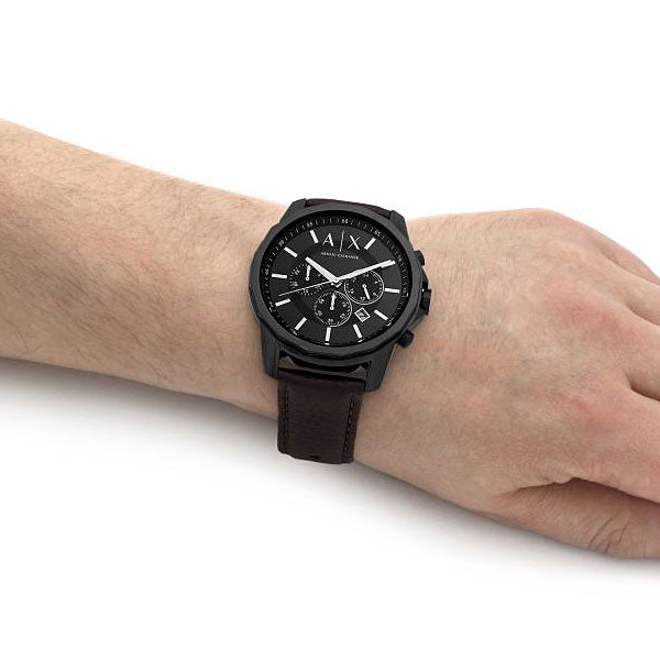 Armani Exchange Outerbanks Chronograph Black Dial Brown Leather Strap Watch For Men - AX1732