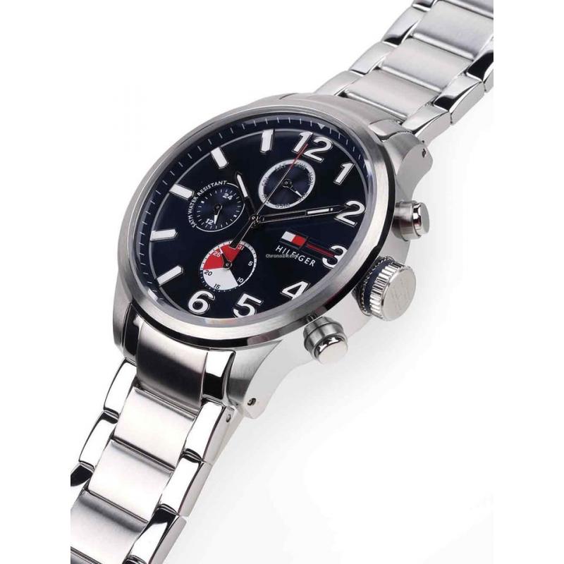 Shop Tommy Hilfiger Jackson Chronograph Blue Dial Silver Steel Strap Watch for Men - 1791242 in USA