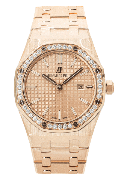 Audemars Piguet Royal Oak Quartz Diamonds Rose Gold Dial Rose Gold Steel Strap Watch for Women - 67651OR.ZZ.1261OR.03