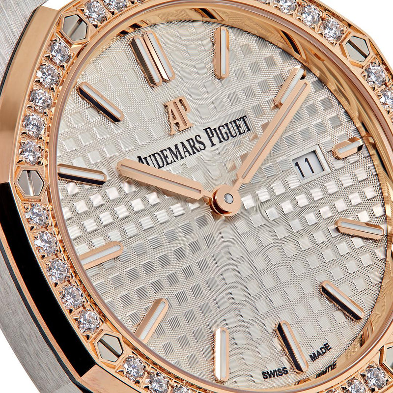 Audemars Piguet Royal Oak Quartz Diamonds White Dial Two Tone Steel Strap Watch for Women - 67651SR.ZZ.1261SR.01