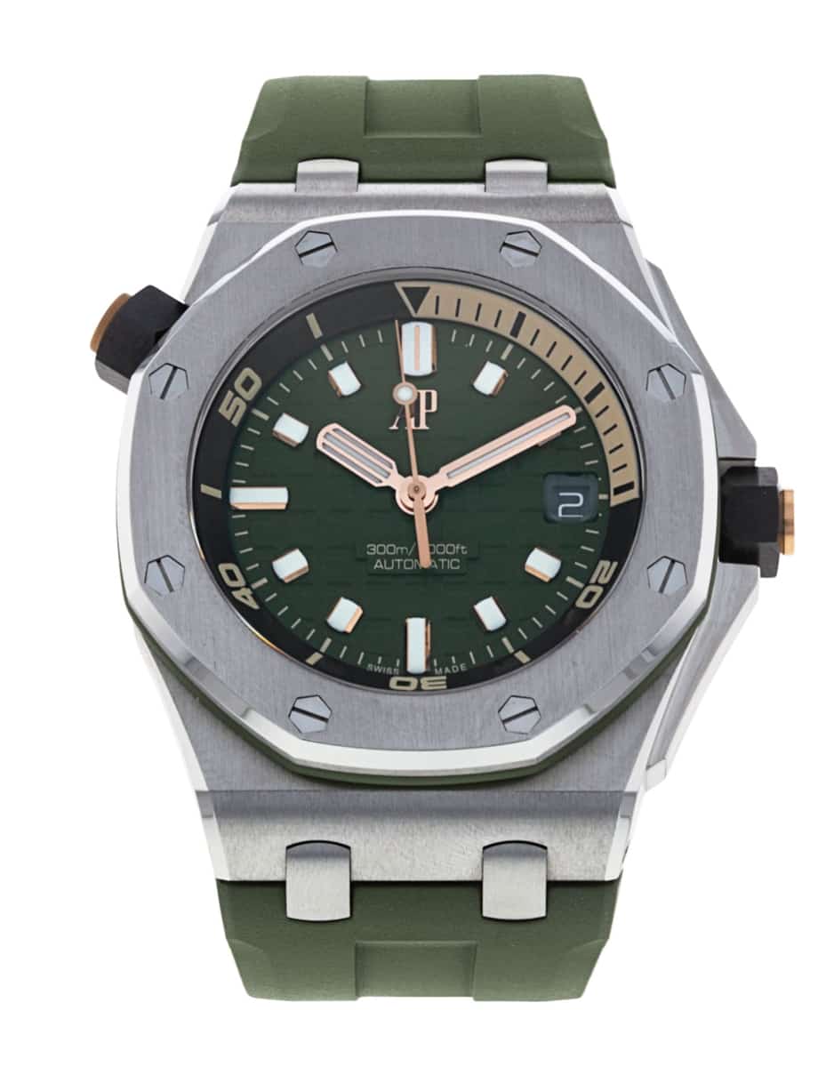 Audemars Piguet Royal Oak Offshore Diver Green Dial Green Rubber Strap Watch for Men - 15720ST.OO.A052CA.01