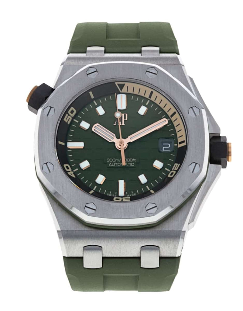 Audemars Piguet Royal Oak Offshore Diver Green Dial Green Rubber Strap Watch for Men - 15720ST.OO.A052CA.01
