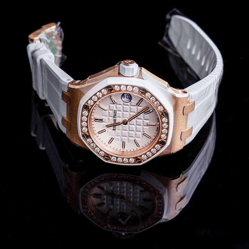 Audemars Piguet Royal Oak Offshore Diamonds White Dial White Rubber Strap Watch for Women - 67540OK.ZZ.D010CA.01