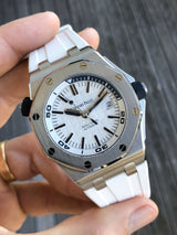 Audemars Piguet Royal Oak Offshore Diver White Dial White Rubber Strap Watch for Men - 15710ST.OO.A010CA.01