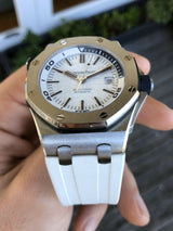 Audemars Piguet Royal Oak Offshore Diver White Dial White Rubber Strap Watch for Men - 15710ST.OO.A010CA.01
