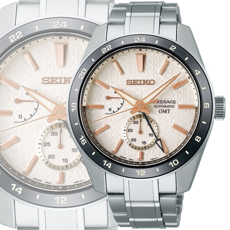 Shop Seiko Presage Sharp Edged Series Automatic GMT Champagne Dial Silver Steel Strap Watch For Men - SPB273J1 in USA
