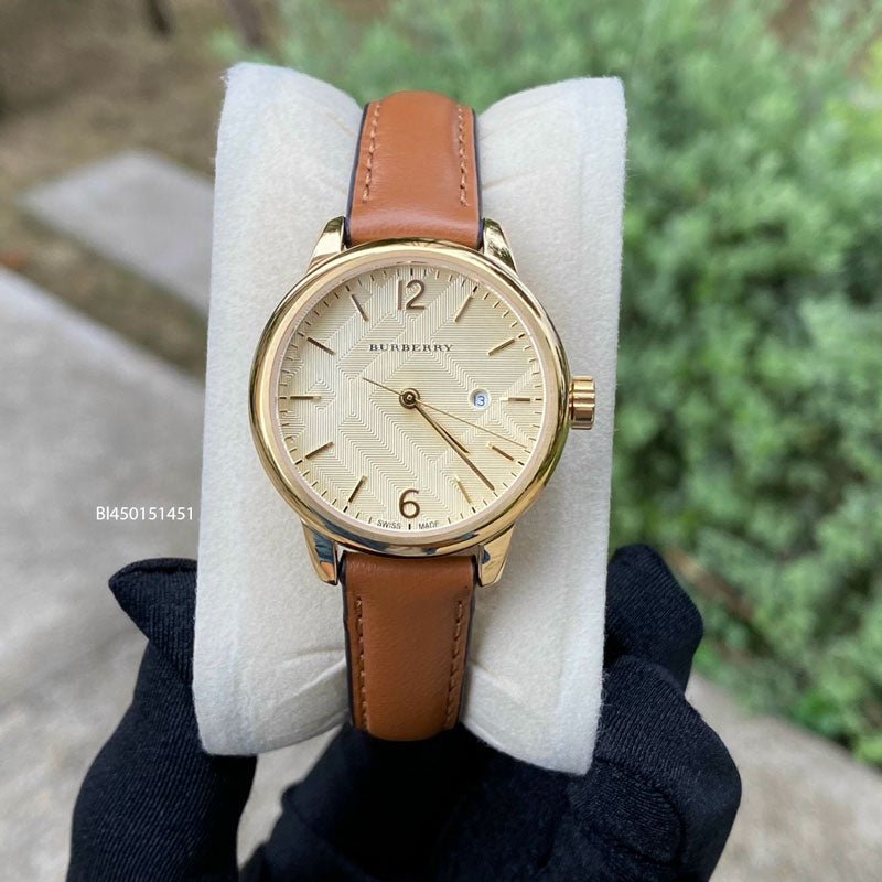 Shop Burberry The Classic Champagne Gold Dial Brown Leather Strap Watch for Women - BU10101 in USA