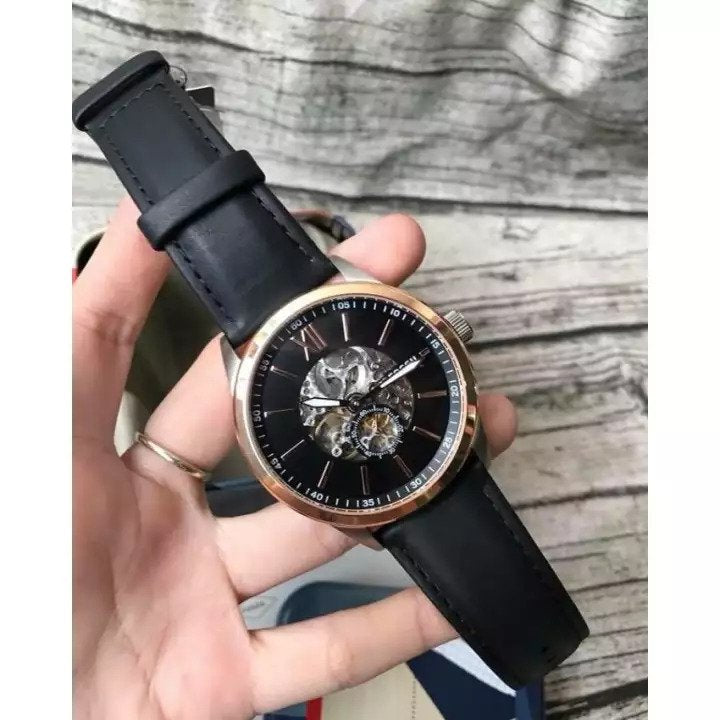 Fossil Flynn Mechanical Black Dial Black Leather Strap Watch for Men - BQ2216 Buy Now By Fossil